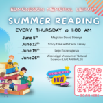 Edmondson Memorial Library Summer Reading. Every Thursday at 11:00 AM. June 5th - Magician David Strange. June 12th - Story Time with Carol Easley. June 19th - Lego Extravaganza. June 26th - Mississippi Museum of Natural Science (LIVE ANIMALS!)