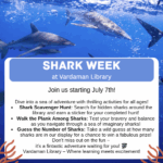 🦈 SHARK WEEK AT VARDAMAN LIBRARY 🦈 Join us starting July 7th! Dive into a sea of adventure with thrilling activities for all ages! • Shark Scavenger Hunt: Search for hidden sharks around the library and earn a sticker for your completed hunt! • Walk the Plank Among Sharks: Test your bravery and balance as you navigate through a sea of imaginary sharks! • Guess the Number of Sharks: Take a wild guess at how many sharks are in our display for a chance to win a fabulous prize! Don't miss out on the fun – it's a fintastic adventure waiting for you! 🦈 Vardaman Library – Where learning meets excitement!