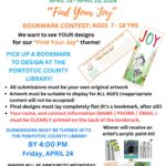 The Pontotoc County Library is celebrating National Library Week! April 19 - April 25, 2026. "Find Your Joy" Bookmark contest: Ages 7-18 years. We want to see your designs for our "Find Your Joy" theme! Pick up a bookmark to design at the Pontotoc County Library! -All submissions must be your own original artwork - Artwork must be suitable to display for all ages (inappropriate content will not be accepted) - Final designs must lay completely flat (it's a bookmark, after all!) - Your name and contact information (Name/Phone/Email) must be clearly printed on the back of the bookmark. Submissions must be turned in to the Pontotoc County Library by 4:00 PM Friday, April 24. Winner will be announced Wednesday, April 30, 2026. If winner does not collect prize by May 7, 2026, final prize will go to an alternate submission. Winner will receive an artist's acrylic paint kit!